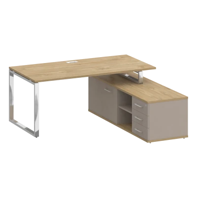 Shift/Шифт Стол руководителя с опорной греденцией, правый SK.SRG-180 (R) Тиквуд Светлый/Капучино 1800*180