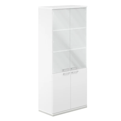 Шкаф 5 ур. 800х400х1833 со стеклом/ AG.210.WH.WH.WH.GL/ корпус: белый, топ-дно: белый, фасады:белый, стекло